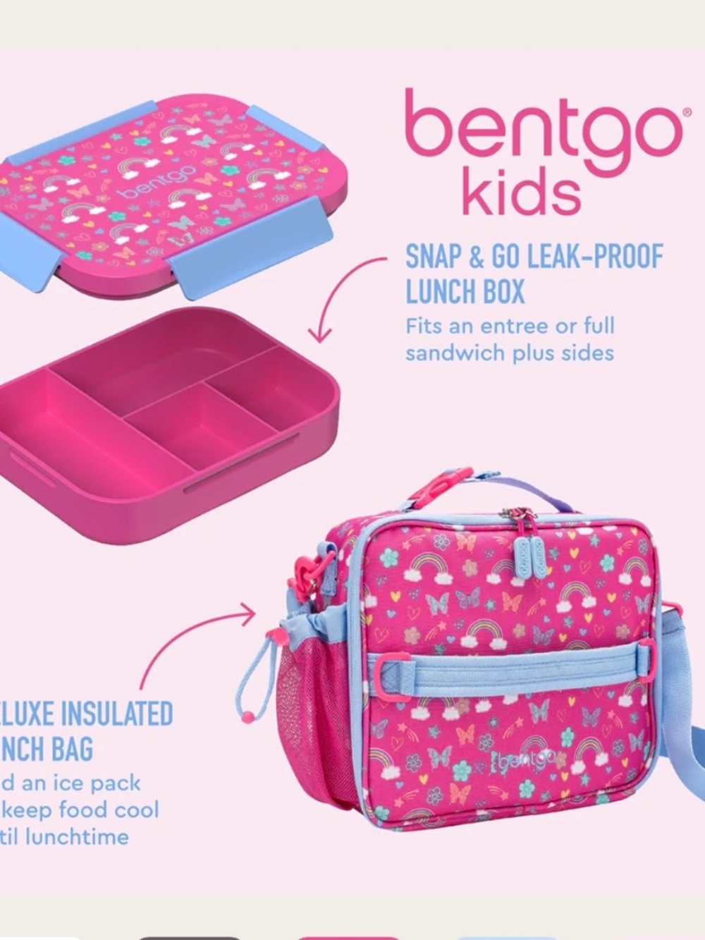🦋Bentgo Kids Snap & Go 2-Piece Lunch Set - Butterflies & Rainbows🦋 - Picture 3 of 7